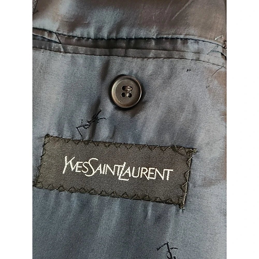Yves Saint Laurent Blazer Mens 38 Navy Blue 100% Wool Sport Coat Jacket YSL